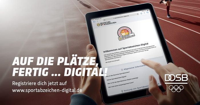 Sportabzeichen-Aktivierungsmotiv, Schriftzug "Auf die Plätze fertig... Digital!