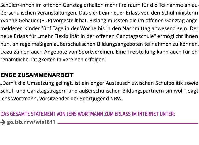 Sch ler -innen im offenen Ganztag erhalten mehr Freiraum f r die Teilnahme an au erschulischen Veranstaltungen  Das s   